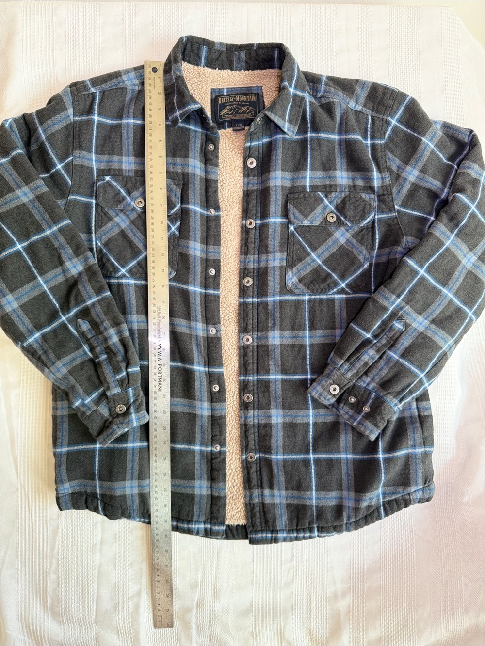 Grizzly Mountain Sherpa-Lined Plaid Flannel Jacket L